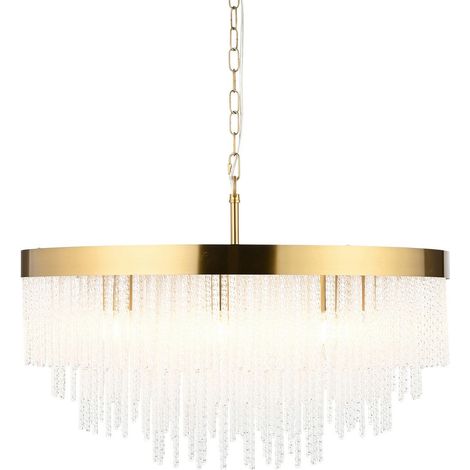 Endon Anistoria Grand plafonnier suspendu en laiton vieilli brossé et verre transparent 9 ampoules E14