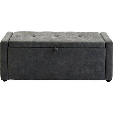 Banc coffre de rangement bout de lit 122 cm, assise rembourrée gris foncé, capitonnage à boutons, pieds nylon, charge 200 kg, idéal chambre et salon CHICFURN (1/5)