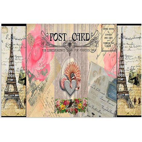 Tableau bois carte postale de paris - 80 x 60 cm (1/4)