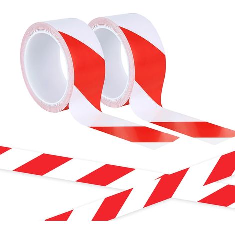Lot de 2 rubans d'avertissement de danger rouge et blanc 50 mm x 33 m pour barrière de sécurité extérieure (1/5)