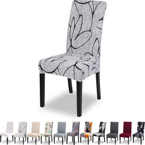 CCYKXAHousse de Chaise Extensible Lot de 6 Housse de Chaise Salle à Manger Universel Lavable Moderne Couvre Couverture de Chaise pour Décor,Fleurs Grises (1/5)
