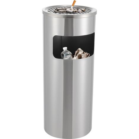 30L Poubelle intérieure/extérieure en inox avec cendrier sur pied pour hôtel, immeuble de bureaux