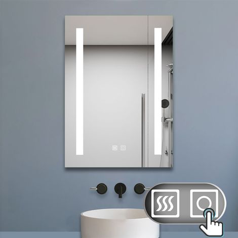 Wall Mounted LED Bathroom Mirror with Lights 600 x 800 mm Dual Sensor Touch with Demister Pad
