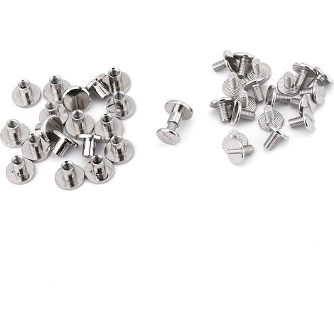 Lot de 20 rivets, vis et écrous à tête plate filetés en laiton (6,5 mm) pour la réparation du cuir. (1/5)