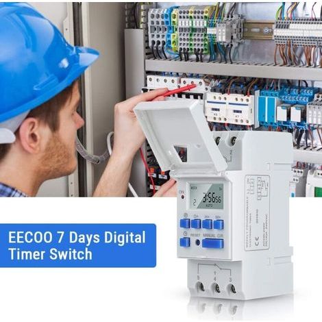Relais Minuterie AC 24V 15A Minuterie Montée sur Rail Numérique LCD Affichage Programmable Minuterie Industrielle. 16 Groupes de Commutation pour Minuteries Électroniques pour Appareils Électroménage (1/5)
