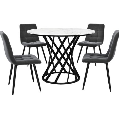 Set de comedor de 5 piezas con 4 sillas, mesa redonda Ø80 cm MDF efecto mármol (1/5)