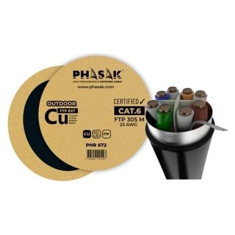 Bobina de Cable RJ45 FTP Phasak PHR 672 Cat.6/ 305m/ Gris