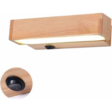 Warmes Licht, 8W LED-Wandleuchte mit Schalter, schwenkbare Wandleuchte aus Holz