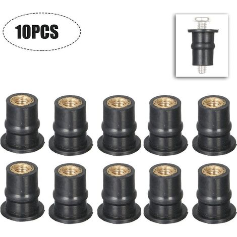 Lot de 10 écrous caoutchouc avec insert en laiton M5, noirs, écrous anti-vibrations pour fixations et boulons (1/5)
