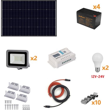 Kit Fotovoltaico a Isola 160W - Kit con pannello solare, regolatore di carica, proiettore, e accessori per l'installazione