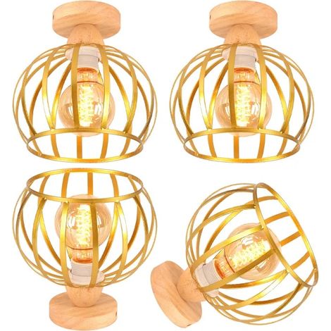 Plafonnier - - Vintage - Métal et Bois - 4 Ampoules - Design Industriel (1/5)
