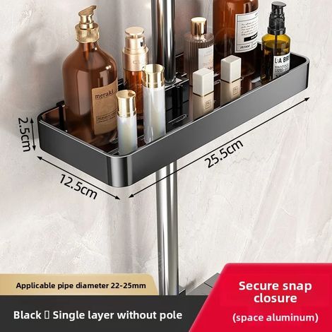 (Noir) Support de rangement pour pommeau de douche de salle de bain sans perçage, avec barre de douche effet pluie et support de levage pour une organisation optimale de la salle de bain. (1/5)