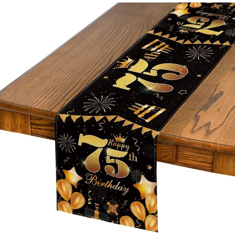 Decorazione Tavolo per Festa di 75° Compleanno Nero Oro 40x140 cm (1/4)