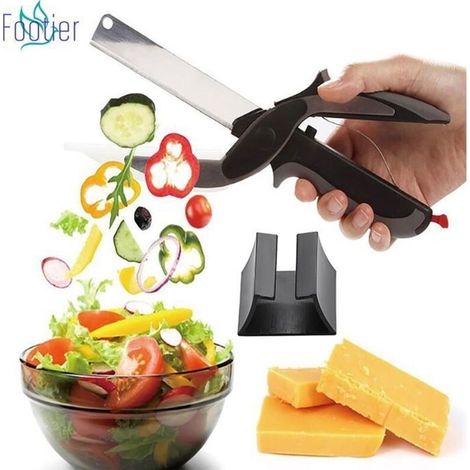 (Black) 2 in 1 Chopper Cutter & Multifunctional Kitchen Food Scissors Replace Your Kitchen Knife for Vegetables and Meat (1/5)