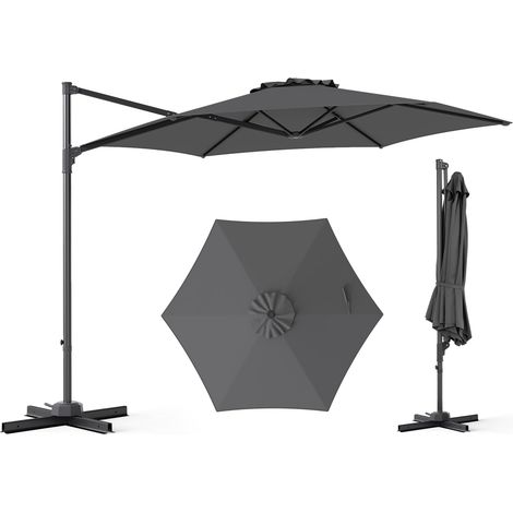 COSTWAY Ombrellone Giardino 290 Cm 300 Cm 3X3 Antivento Esterno Pieghevole Spiaggia Anti Uv Con 6 Stecche Base A Croce Rotazione A 360° Con Manovella Per Giar (1/5)