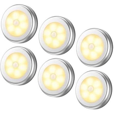 Veilleuse detecteur de mouvement intérieur,lampe led detecteur de mouvement pile pour escaliers, Eclairage LED Placard Armoire Couloir chambre enfant Auto ON / OFF 3M Adhésif (6pcs,blanche chaude) (1/4)