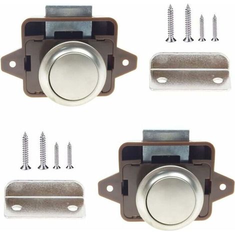 Bouton Poussoir de Verrouillage Sans Clé – 2 Pièces avec Vis – Pour Yachts, Armoires de Camping-Car, Tiroirs et Tables Nautiques (1/5)