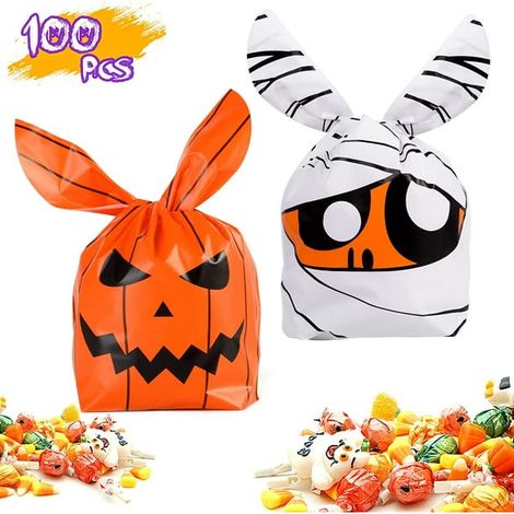 Sachets de friandises Halloween 100 pièces, sacs à bonbons pour enfants, pochette oreilles de lapin mignonne, cadeaux de fête pour chasse aux bonbons (1/5)