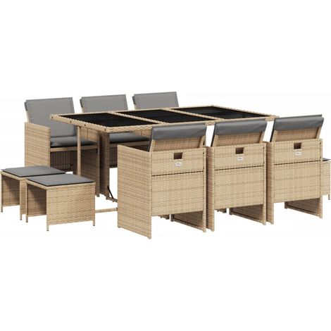 Maison Exclusive - Set comedor de jardín 11 pzas con cojines ratá (1/5)