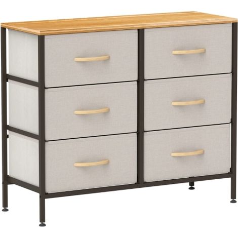 Industrial Fabric Chest of Drawers with 6 Storage Bins,Steel Frame and Wooden Top for Nursery,Living Room,Hallway,Cream White Dresser