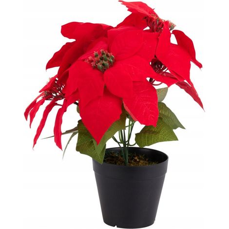 Poinsettia, fleur rouge artificielle en pot de 30 cm (1/2)