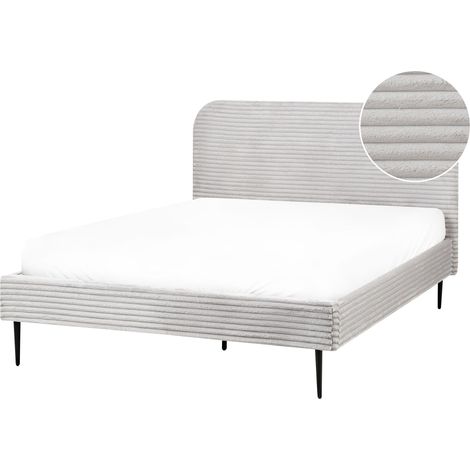 Letto matrimoniale velluto a coste grigio chiaro minimalista 140 x 200 cm Flayat
