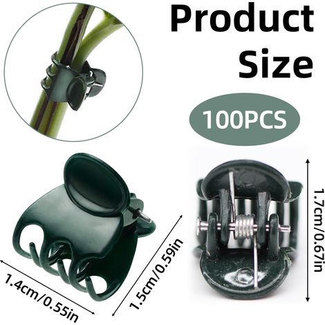 Paquete de 100 clips de soporte, de plástico resistente, color verde oscuro, para orquídeas y plantas trepadoras, para jardines de interior y exterior. (1/5)