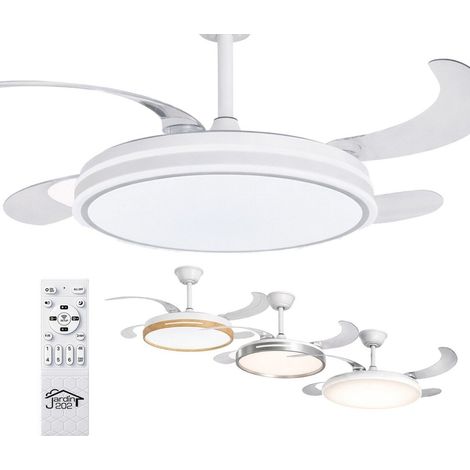 JARDIN202 - Ventilador de Techo con Aspas Retráctiles, Motor DC, Temporizador, Luz LED Regulable, Mando a Distancia, 6 Velocidades  50 cm (Tarifa Wifi Blanco)