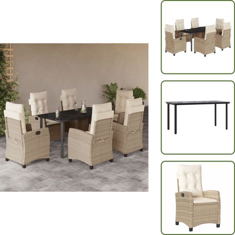 Sitzkissen - vidaXL 7-tlg. Garten-Essgruppe mit Kissen Beige Poly Rattan - Rückenkissen (1/5)