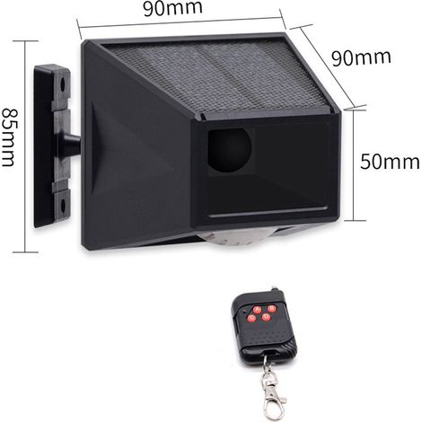 Lampe d'alarme solaire avec détecteur de mouvement, stroboscope solaire extérieur, alarme sonore et télécommande pour jardin, potager, ferme ou garage. (1/5)