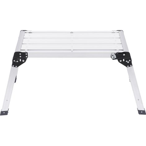 Plataforma de trabajo plegable, diseño duradero, características de seguridad antideslizantes, color plata. (1/2)