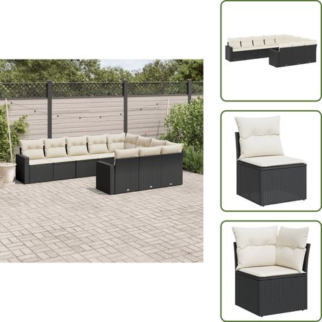 Salon de jardin 10 pcs avec coussins noir résine tressée - Salon De Jardin - Meuble De Jardin - Salon Extérieur - Ensemble De Canapés - Résine Tressée (1/5)