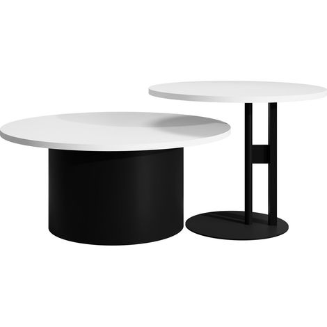 Conjunto mesa de centro Oswego 159, Blanco, 33x0x0cm, Diámetro: 75, Aglomerado laminado, Redonda