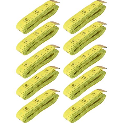 10 pièces Mètre de couturier 2.0 x 300cm Double Échelle Souple pour Mesure Corporelle et Perte de Poids Jaune (1/5)