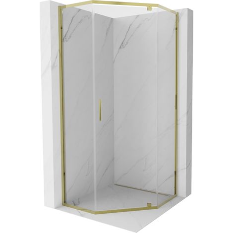 Mexen Exo Fünfeck-Duschkabine schwenkbar 80 x 80 cm, transparent, gold - 812-080-080-50-00