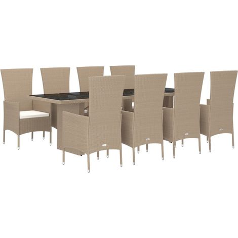 Set comedor de jardín 9 pzas con cojines ratán sintético beige vidaXL (1/4)