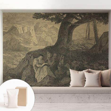 Papier peint intissé mural avec imprimé pour décoration pour salon pour chambre à coucher pour entrée Personnage en train de lire 208x146 cm (1/5)