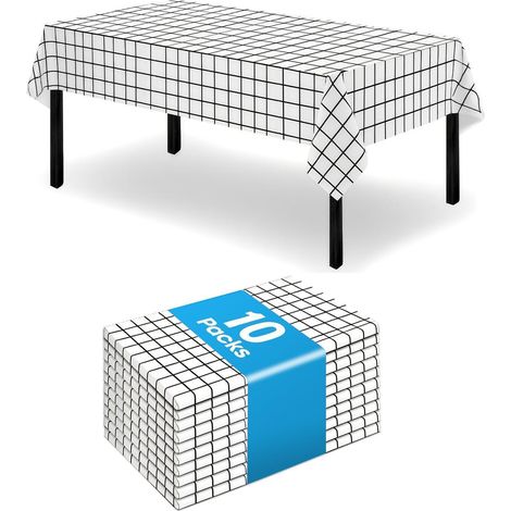10er Pack Tischdecken 120x180 cm Karo Schwarz-Weiß, wasserabweisend