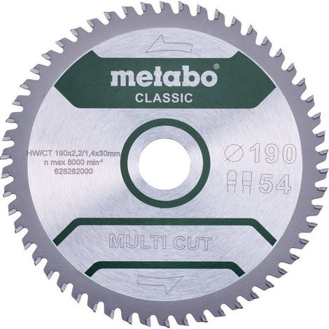 Lama per sega circolare Classico "Multi Taglio" HW/CT 190x30, 54 FZ/TZ 5° METABO