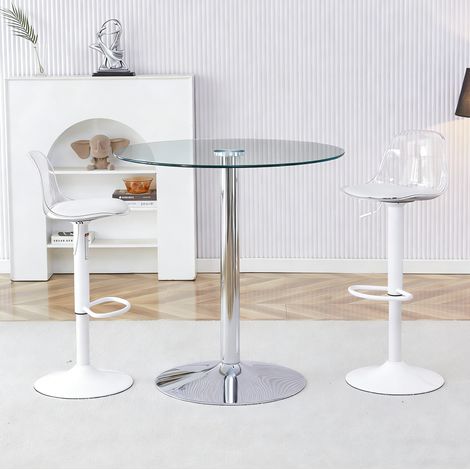 Conjunto de mesa de bar redonda de vidrio de 89 cm con 2 taburetes regulables DESVIAE (1/5)