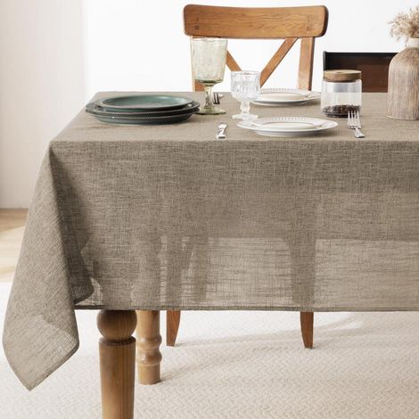 Nappe lavable aspect lin 140x240 cm Marron Rectangulaire Imperméable