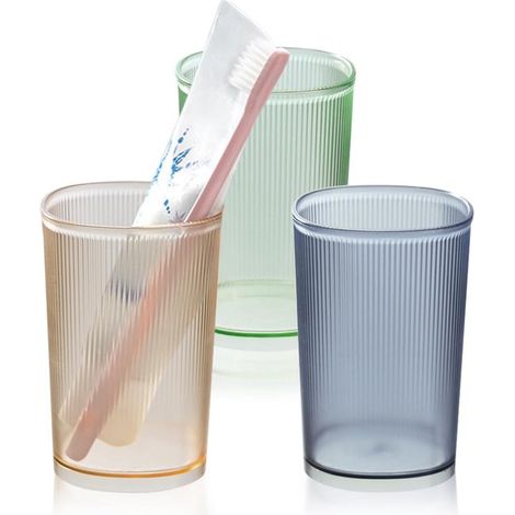Porta spazzolino, bicchiere per collutorio in plastica, porta spazzolino, bicchieri di plastica, set da 3 pezzi, bicchiere per spazzolino, bicchiere da bagno in plastica, bagno (1/5)