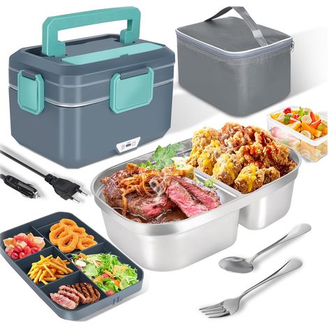 Boîte à déjeuner électrique 3,5 L 90 W - Chauffage rapide, grand volume, bols divisibles - Portable pour maison, voiture, camion, famille, camping - Avec fourchette et couverts (1/5)