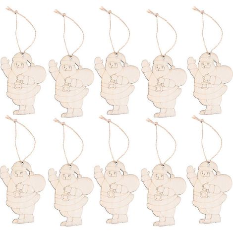 Lot de 10 étiquettes décoratives de Noël en bois à suspendre, motif Père Noël, avec corde en chanvre, pour sapin, maison et jardin.-1070.2cm