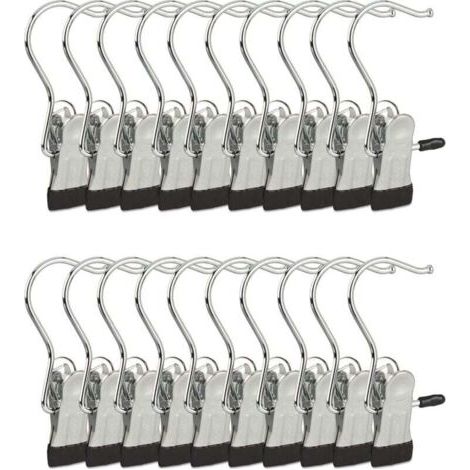 Lot de 20 Crochets Cintres Métal et Caoutchouc, Suspension Robuste Antidérapante, 10,5x5x2 cm, Argent Noir