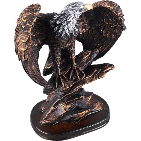 Statue Aigle Résine Style Rétro Finitions Riches Peinture Bronze Socle Stable Figurine Aigle Patriotique Bureau Maison Café (1/5)