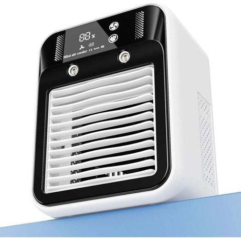 Climatiseur portable, mini ventilateur rechargeable, refroidisseur d'air par évaporation, 2 vitesses, 2 jets d'air froid, affichage numérique, ventilateur portable pour chambre, bureau, camping