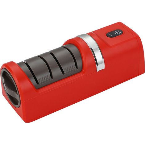 Affûteur de couteaux électrique portable rechargeable par USB avec base antidérapante, meules d'affûtage fines et grossières pour chef, usage domestique, camping en plein air, couleur rouge. (1/5)