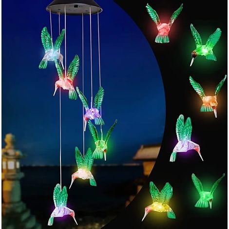 Carillon solaire colibri pour extérieur avec LED changeant de couleurs cadeau pour maman décoration de jardin