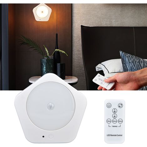 Veilleuse à brancher avec détection de présence, télécommande, minuterie, lumière d'ambiance, trois couleurs de lumière, intensité réglable, convient aux salles de bains, couloirs, cuisines, garages e (1/5)